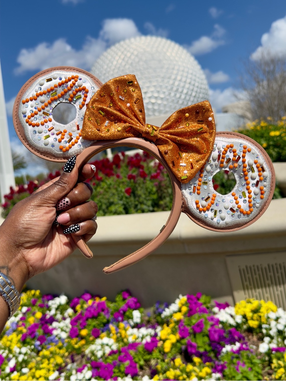 Orange Donut Sequin Minnie Mouse Ear Headband